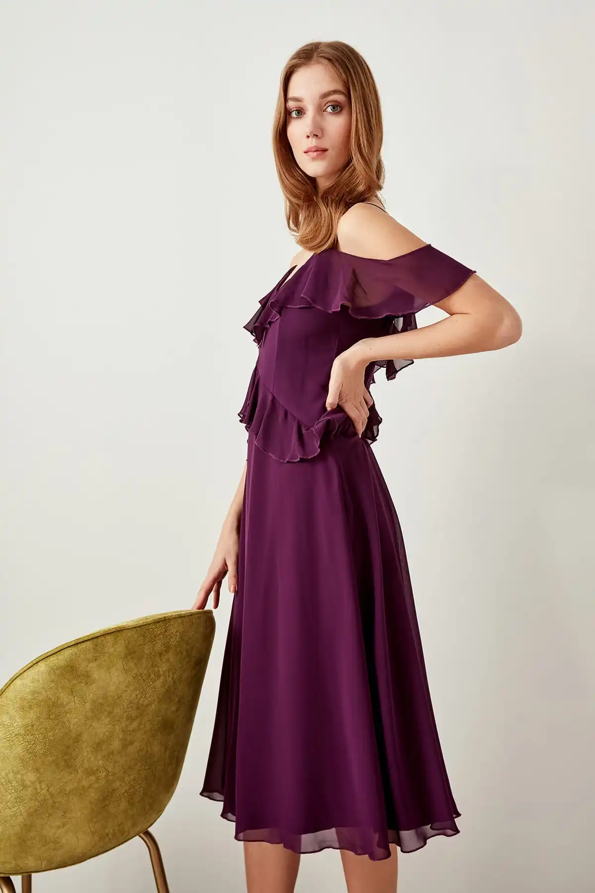 

Trendyol The Flywheel Plum Dress TPRSS19FZ0031
