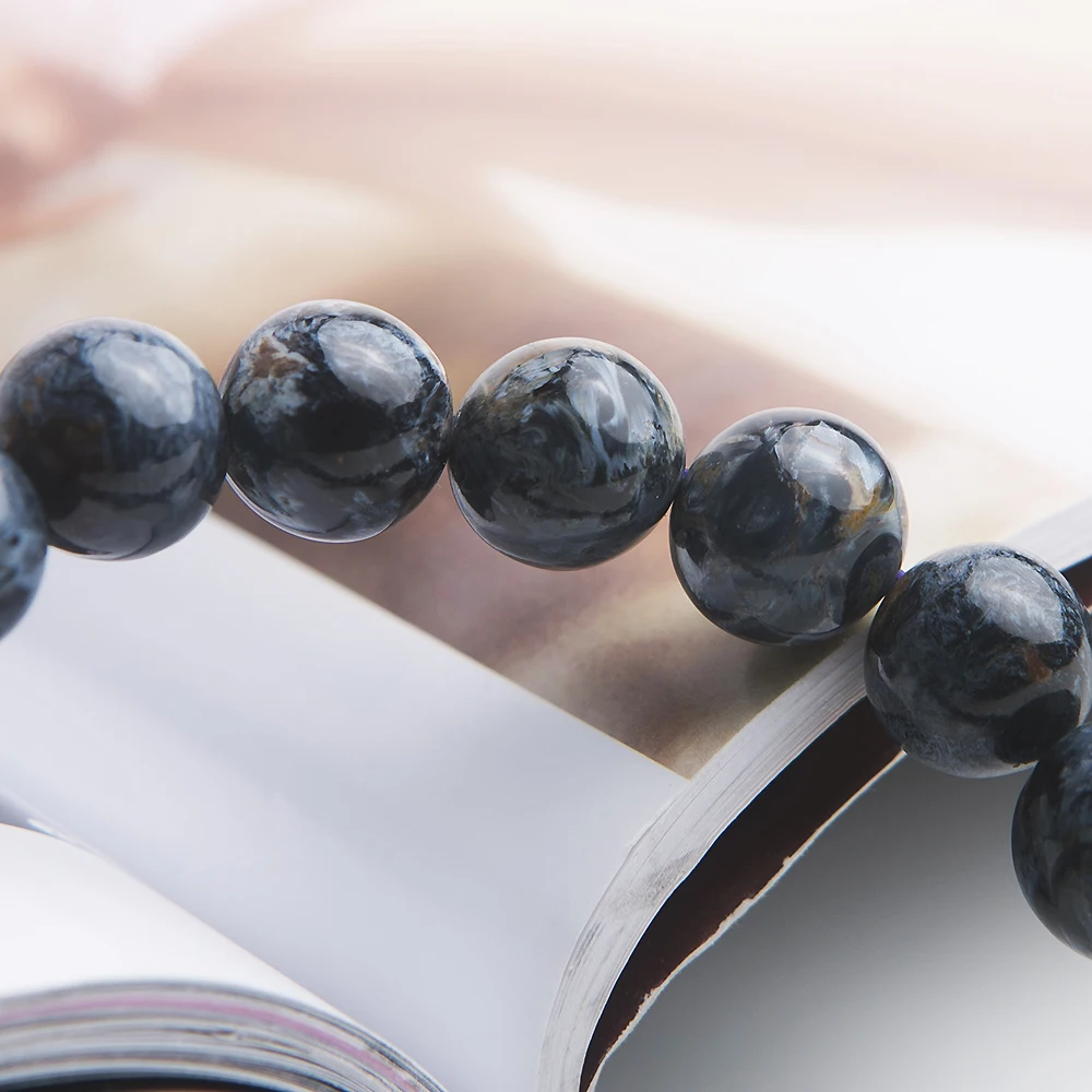 

100% Genuine Natural Blue Pietersite Namibia Bracelet Best Round Beads 10mm Cat Eye Woman Man Reiki Stone Certificate Aaaaa