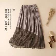 Сезон: весна-лето Mori Girl Милая юбка Женская Лоскутная плиссированная аппликация женская Vestido Прекрасный лен и хлопок юбки