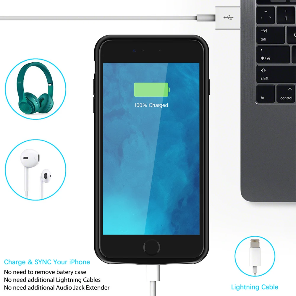 For iPhone 7 Plus 8 Plus Battery Charger Case 7200mAh External Backup Charger Power Bank Charging Case 7plus 8 plus Power Case