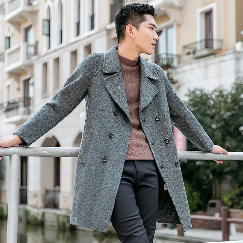 

2019 Spring And Autumn New Listing Loose Solid Color Men's High Quality Korean Version Of The Long Section Warm Woolen Coat