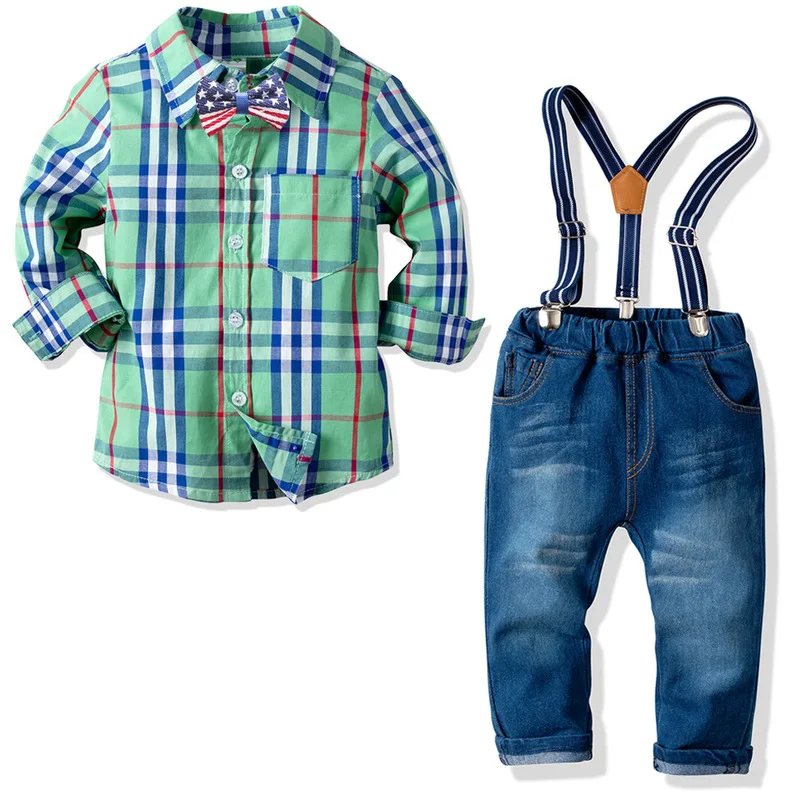 

Carters Sale Limited 2 -7 Years Kids Clothes Boys Clothing Set Autumn Plaid Printed Shirt With Jeans Elastic Band Toddler Boy Fu