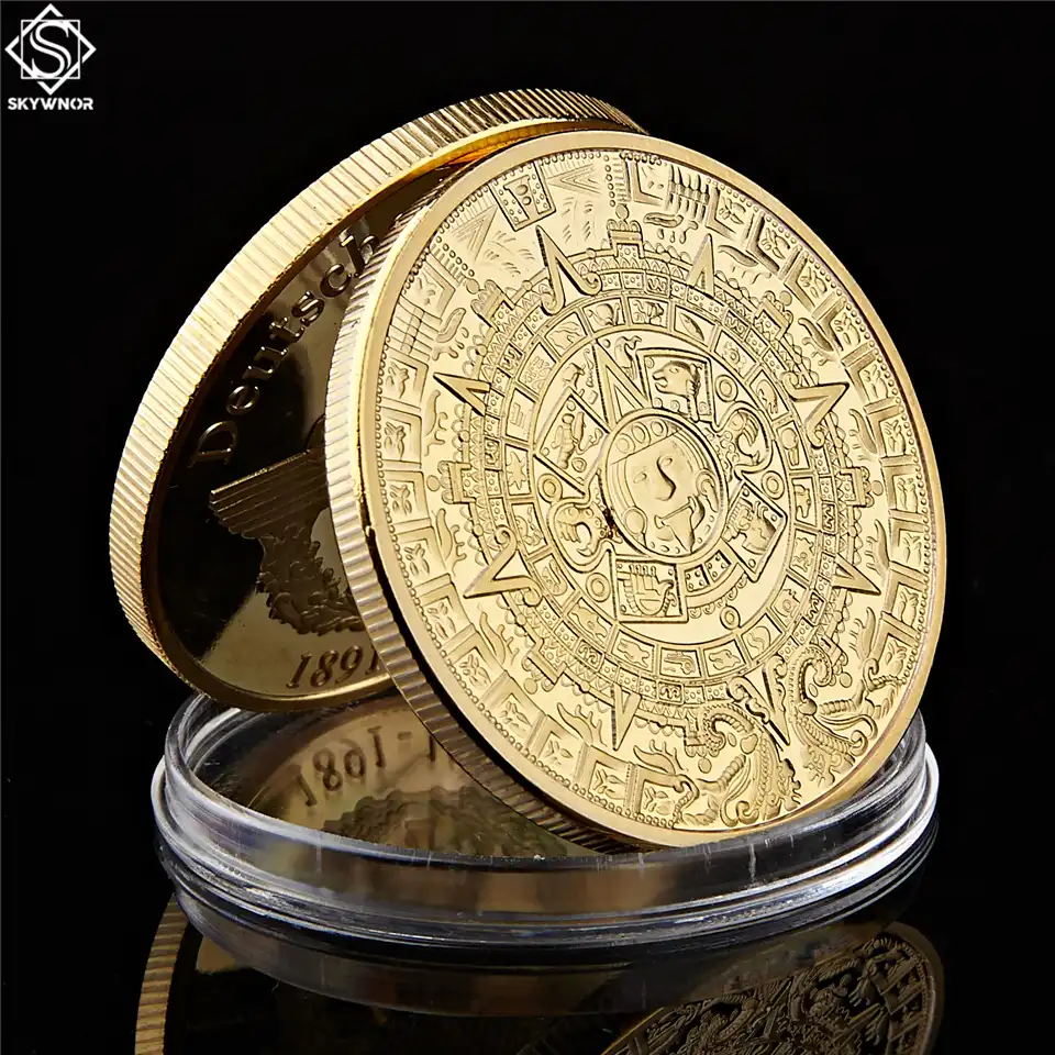 Enjoy#Yourself Ancient Gold Plated Aztec Mayan Calender Commemorative Coin