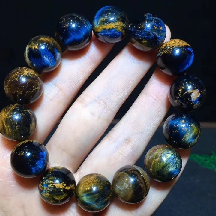 

Genuine 15.5mm Natural Blue Yellow Pietersite Bracelet Namibia Round Beads Cat Eye Woman Man Fashion Reiki Certificate Aaaaa