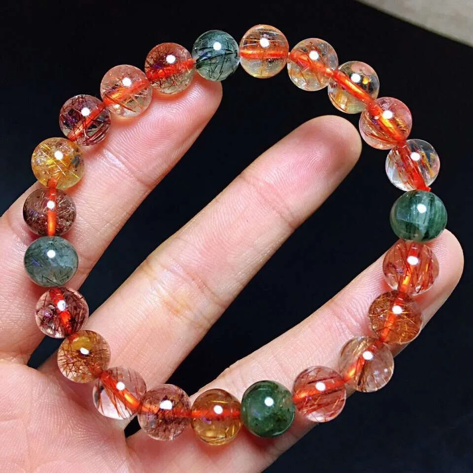 

Genuine Natural Copper Rutilated Quartz Crystal Bracelet Gemstone 8.5mm For Woman Lady Gift Round Beads Bracelets Aaaaa
