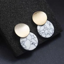 

Sale Black Whtie Marble Stones Trendy Earring For Women Double Round Metal Statement Girls Jewelry