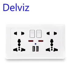 Delviz Wand Steckdose Universal 5 Loch, 2,1 EIN Dual USB Ladegerät Port,146mm * 86mm, led-anzeige, UK Standard USB Switched Outlet