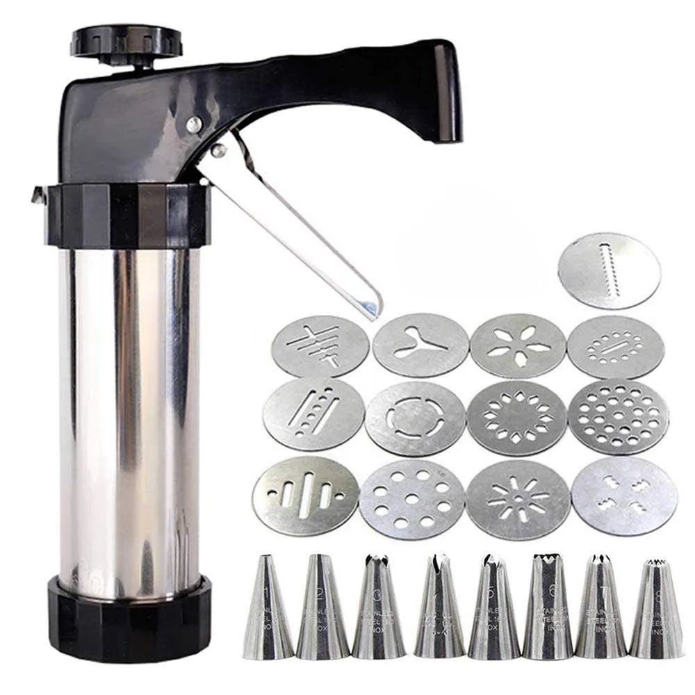 Cookie Press Gun Cake Decorating Gun Stainless Steel Disc Shapes Spritz Cookie Maker Kits Piping Reusable Cake Portable Tools