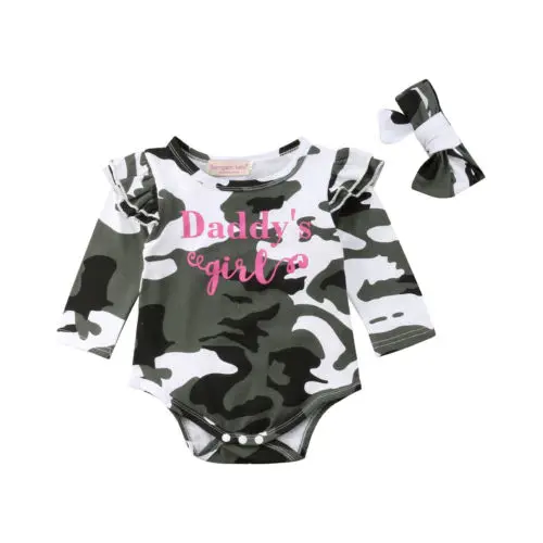 

Newborn Infant Baby Camo Girl Romper Jumpsuit Headband Clothes Outfits 0-24M