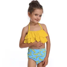 2-8 Years Doubles Ruffles Swimwear Kids Girls Swimsuit Two Pieces Hot Sale Children Bikini Set Princess Beach Wear Dress