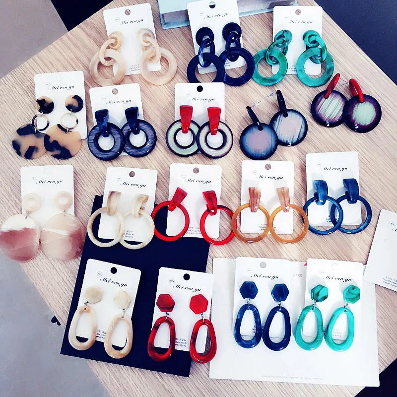 

Sale Simple Acetic Acid Leopard Earring Acrylic Plate Circle Rectangle Letter Long Geometric Drop Earrings Female