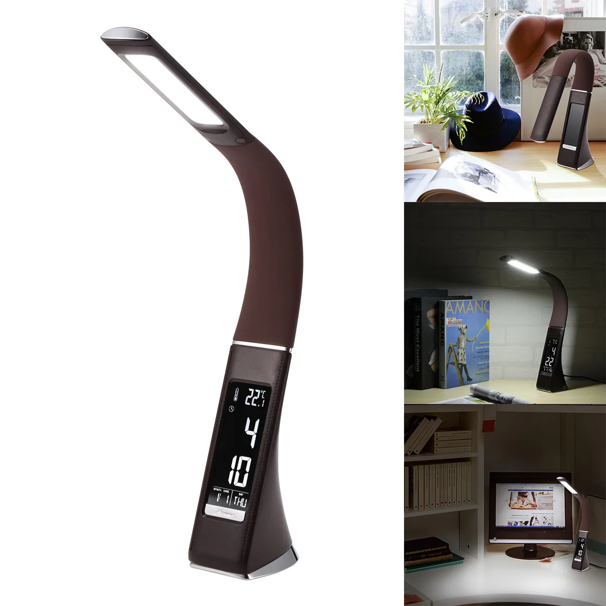 

5W LED Touch Table Lamp Dimmable Desk Lighting Desk Lamp Alarm Clock Calendar Time Temperature Display 3 Levels Brightness