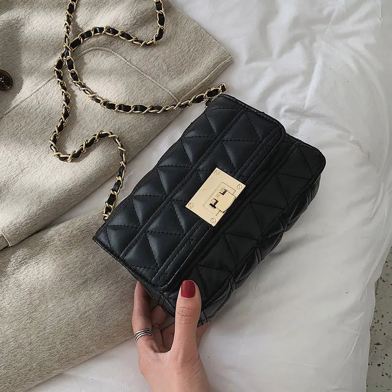 

Female Crossbody Bags For Women 2019 Quality PU Leather Luxury Brand Handbags Designer Ladies Chains Lock Shoulder Messenger Bag