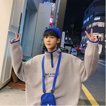 

2019 Spring And Summer New Hot Korean Version Of The Couple Casual Men's High Quality Fashion Lamb Hair Pullover Cotton Discount