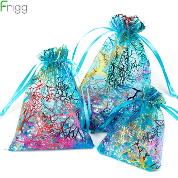 

Frigg 50pcs Coralline Organza Pouch Party Gift Teal Blue Bags Candy Box Jewelry Bag New Year Wedding Birthday Favors Decoration