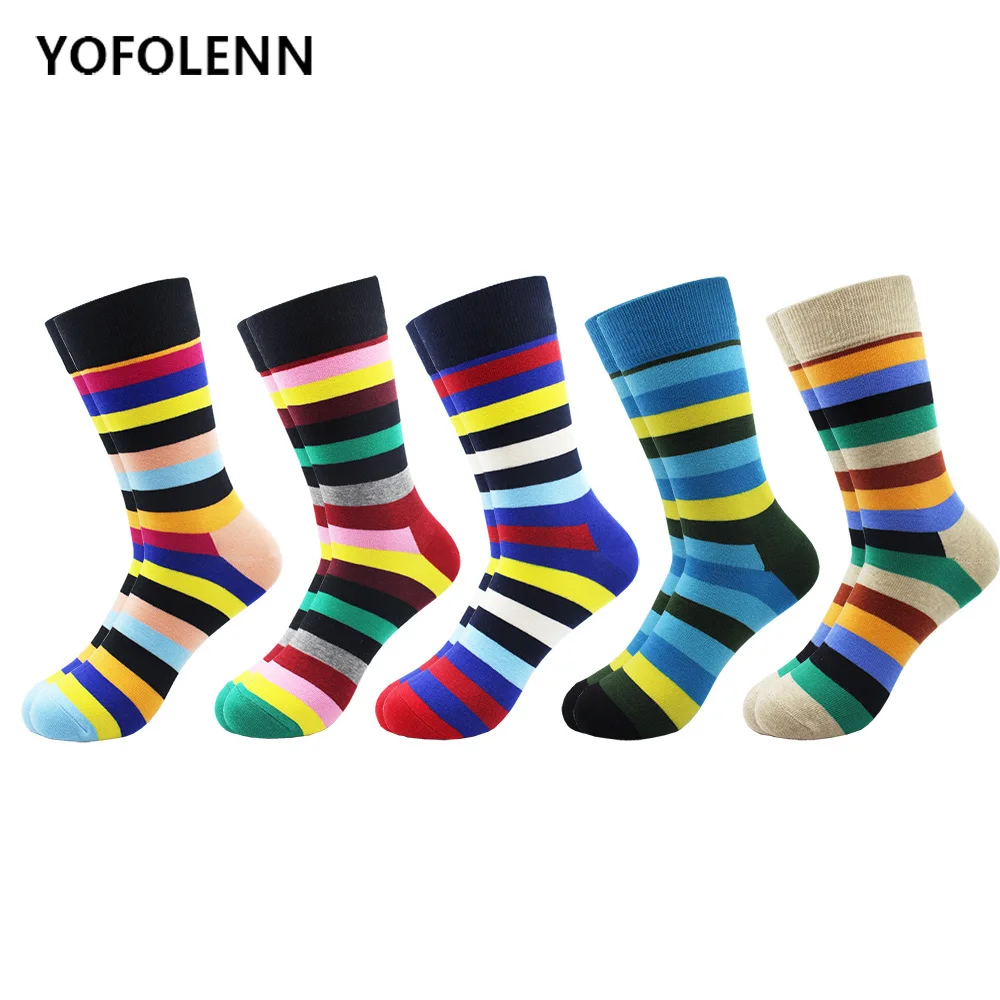 

5 pairs Mens Combed Cotton Crew Socks Colorful Funny Happy Socks Wedding Casual Sock Cool Gift Harajuku Sokken