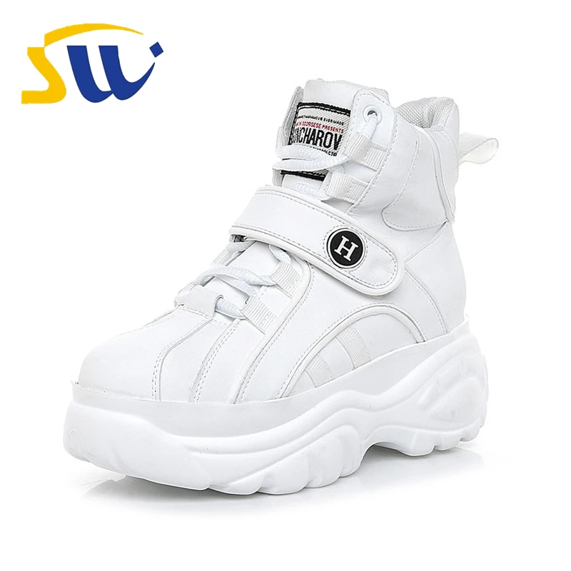 

SWONCO Woman Sneakers Platform Hot Sale 2019 Spring New Female High Top Casual Shoes Increased Wedge Design White Sneakers Woman