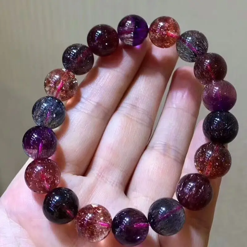 

11mm Genuine Natural Lepidocrocite Quartz Colorful Super 7 Seven Melody Women Man Stretch Beads Bracelets Certificate Aaaaaa
