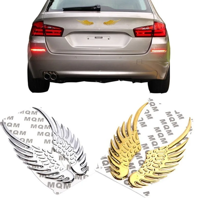 

Car Shape Fashion Metal Sticker 3D Gold And Silver Angel Wing Car Label Car Sticker Car Personality