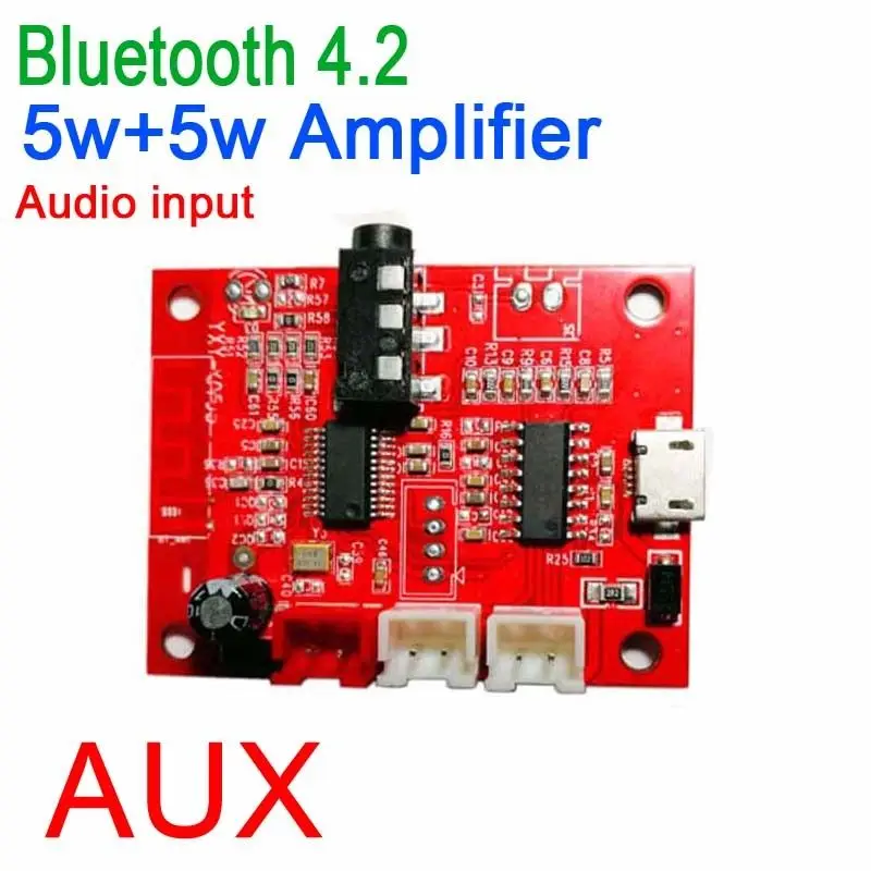 

Wireless Bluetooth 4.2 receiver POWER Amplifier Audio Board 5W+5W Stereo AUX 3.7-5V MP3, WMA, APE, FLAC, WAV, player