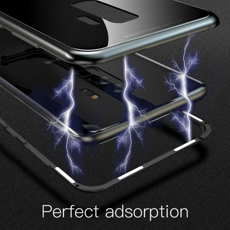 

Magnetic Adsorption Flip Phone Case For Samsung Galaxy S8 S9 Plus Note 8 9 Case Luxury Plastic Magnet Metal Tempered Glass Cover