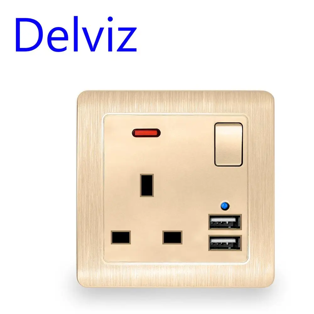 Delviz UK standard USB socket, Key control power supply, 2.1A Dual USB Charger Port, AC 110V~250V, Wall mounted 13A power outlet