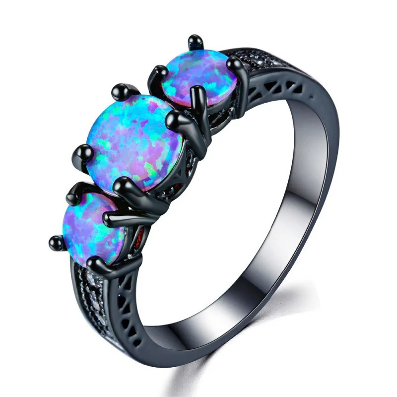 

New Design Oval Rainbow Fire Opal Ring Jewelry For Women Black Titanium Wedding Engagement Rings Bague Femme