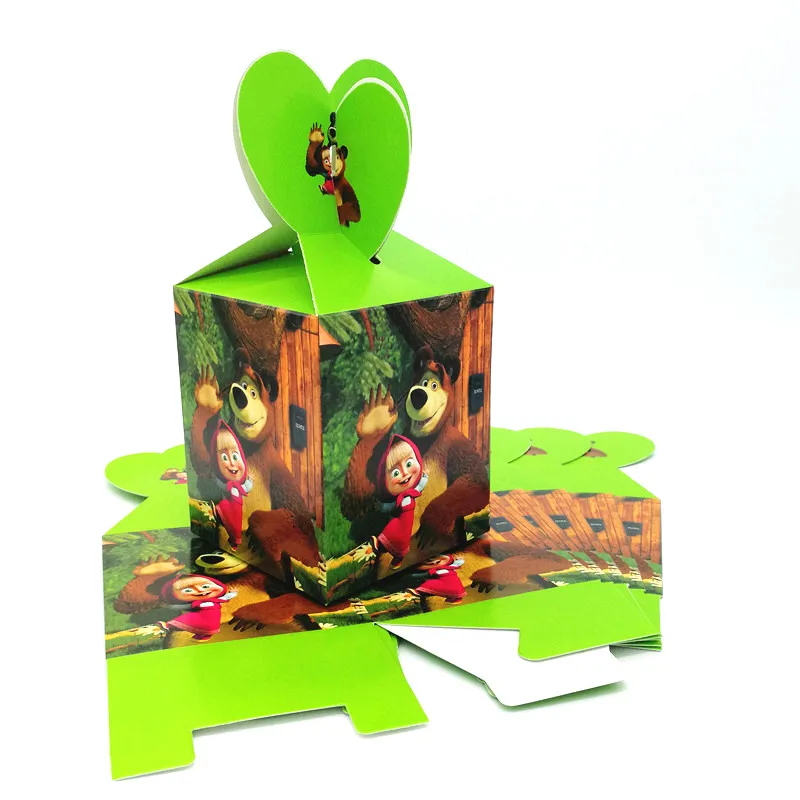 

6Pcs 8.5*8.5*18cm Masha And Bear Party Candy Gift Box Cartoon Disposable Party Candy Box Kid Boy Girl Birthday Party Supplies