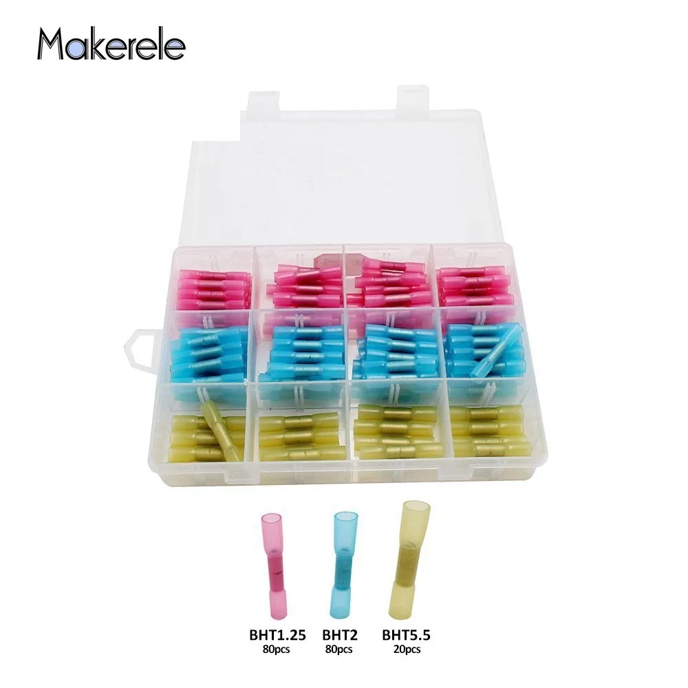 

180pcs/Box Heat Shrink Terminal GP-H005 Assorted Insulated Electrical Wire Spade Butt Connectors Assorted Terminales Set
