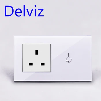 

Delviz UK Standard Wall Power Socket,86mm*86mm,AC 110~250V, White Crystal Glass Panel, Touch switch,Light switch 13A Wall Outlet
