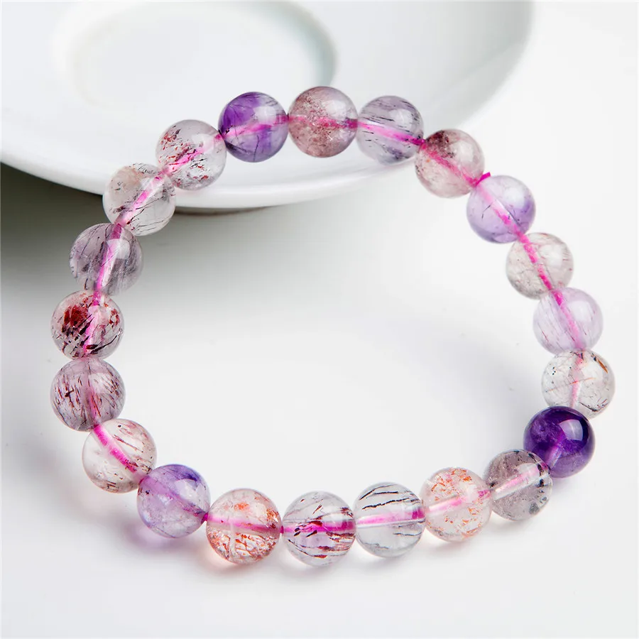

Genuine Colorful Natural Super Seven Melody Stone Crystal Clear Round Bead Natural Rutilated Quartz Bracelet 9mm