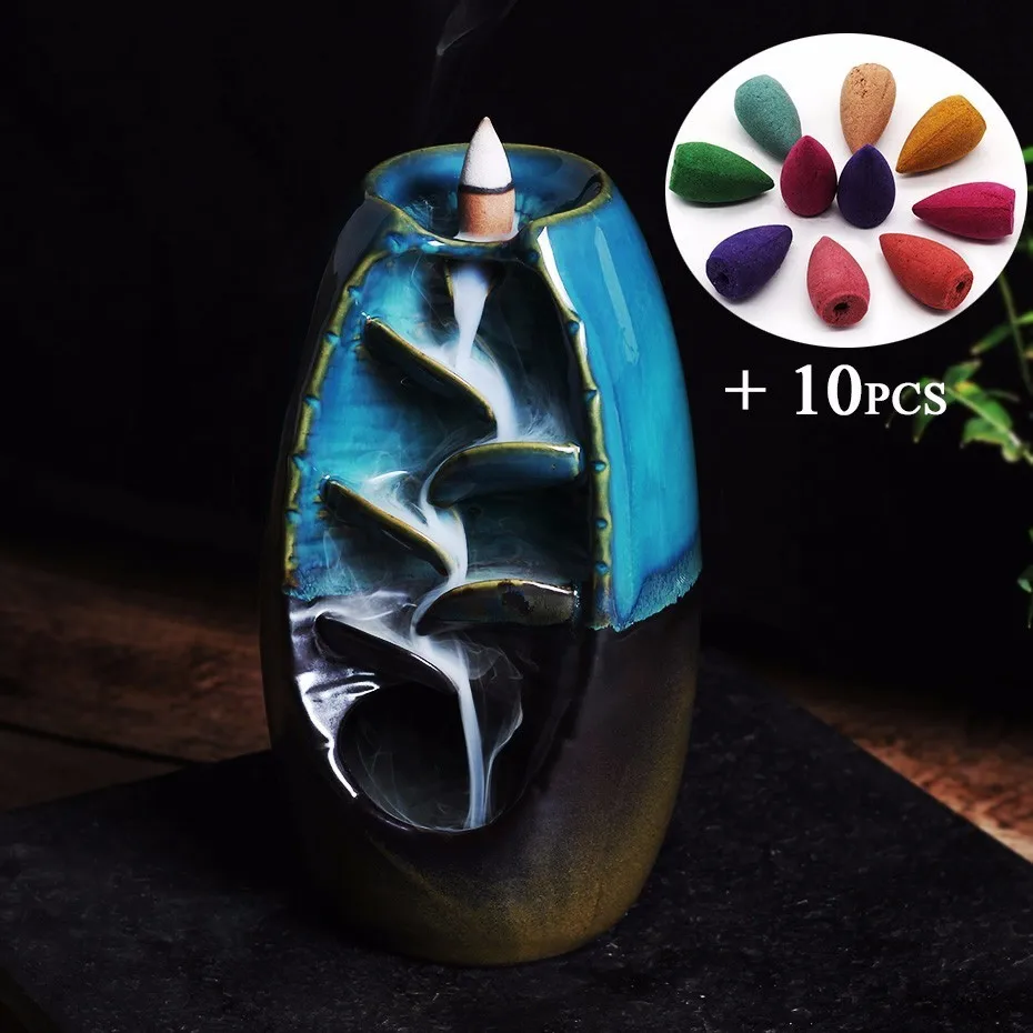 

Enough Stock Free Gift 10Pcs Incense Cones Backflow Incense Burner Ceramic Aromatherapy Furnace Smell Aromatic Incense Road