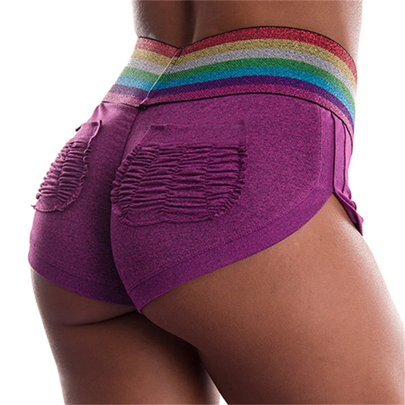 Многоцветный лоскутный Сексуальная Push Up женские короткие шорты на пакеты эластичный Сухой Быстрый спортивная форма тонкие шорты Feminino