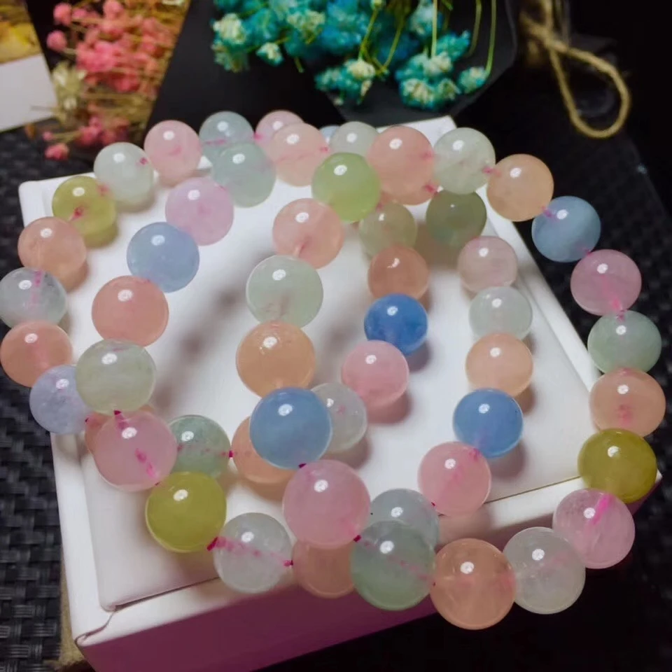

Natural Colorful Morganite Clear Round Beads Stretch Bracelet 10mm 11mm Crystal Woman Love Stone Gemstone Bracelets Aaaaa