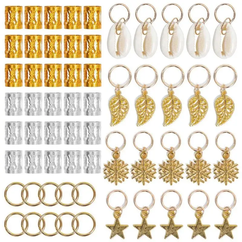 

80 Pieces Hair Jewelry Decorations Pendants, Including 50 Pcs Aluminum Dreadlocks Beads Metal Cuffs + 30 Pcs Hair Decora