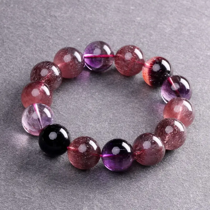 

15mm Genuine Natural Super 7 Seven Crystal Melody Stone Round Beads Women Healing Stone Charm Bracelet Aaaaa