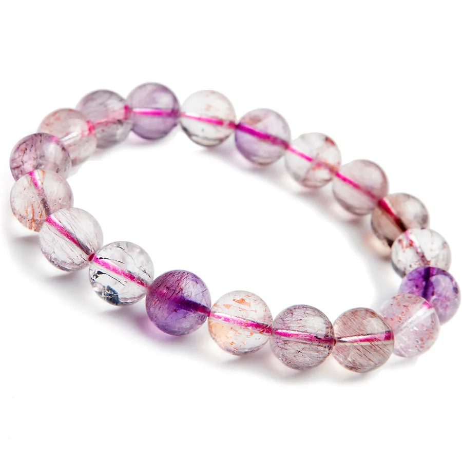 

Genuine Natural Super 7 Seven Melody Stone Round Crystal Beads Bracelets Women Femme Charm Stretch Bracelet 10mm