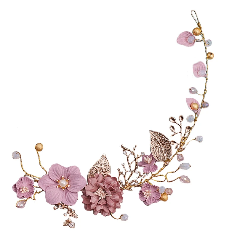 

Sweet Long Hair Flower Wedding Hair Ornaments Gold Purple Series Bride Headdress Handmade Bridal Party Wedding Hair Decoration