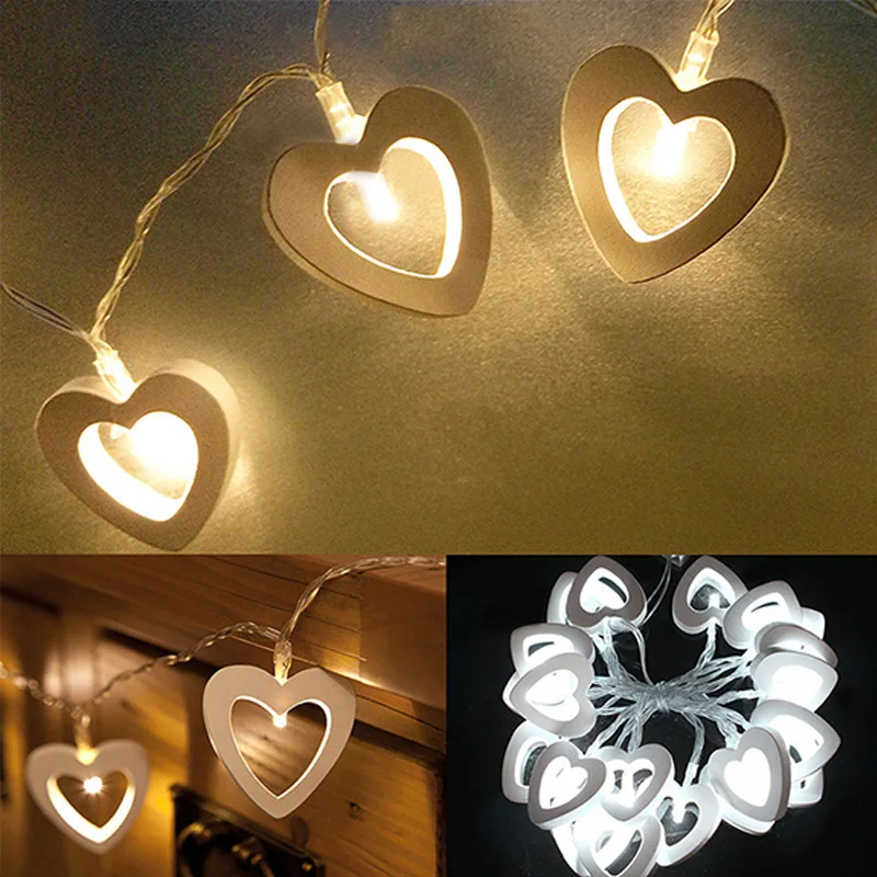 

Outdoor Christmas Garden Wedding Party Decoration Heart shaped led string Fairy String Light Warm White Metal Love Heart Light