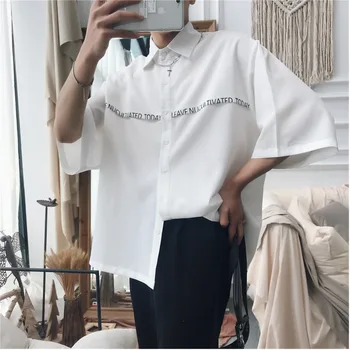 

2019 Spring And Summer New Korean Version Of Harajuku Men's Casual Loose White Cotton Short-sleeved Hawaiian Shirt M-XL Best