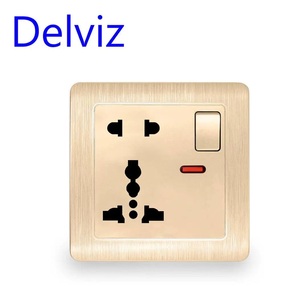 Delviz Universal Socket Panel, 13A UK standard 5 Hole Outlet White/Gray, AC 110 250V Wall Embedded, Switch controls power Socket