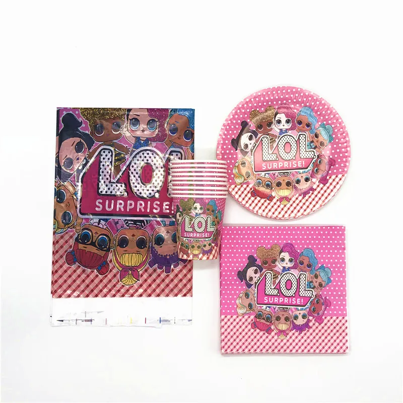 

41pcs Kids Favor Surprise Dolls Theme Girl Birthday Party Paper Cup+Plate+Napkin Wedding Baby Shower Cartoon Tablecloth Supply