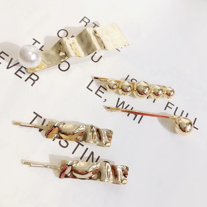 

Fashion 1Pair Gold Color Geometric Women Hair clip Irregular Barrette Girls Metal Ball Girls Hairpins Hair Accessories