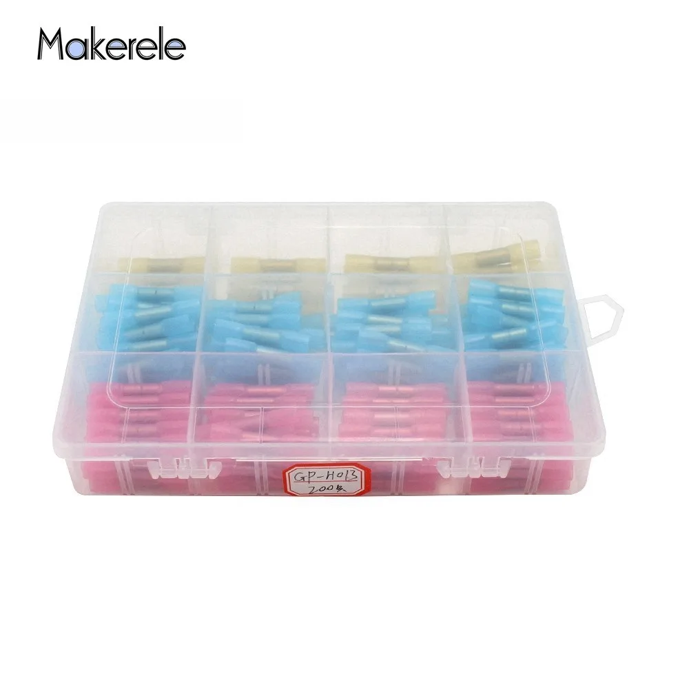 

200pcs/Box GP-H013 Assorted Insulated Electrical Connector Heat Shrink Butt Connectors Crimp Terminal Makerele Free Shipping