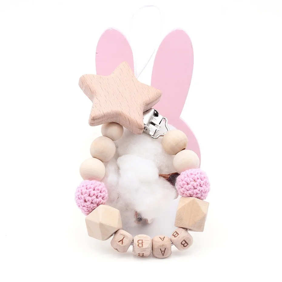 

New Hand Made Star Clip Crochet Beads Can Be Customized Name DIY Baby Pacifier Chain BPA Free Newborn Essential Supplies