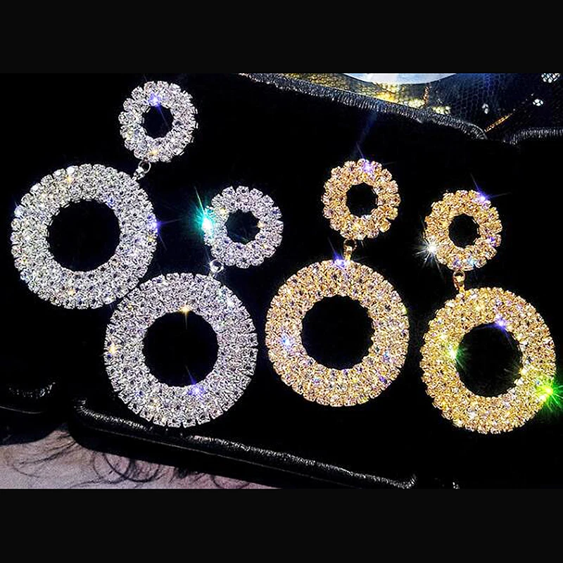 

New Design Creative jewelry Elegant Crystal Earrings Round Gold and silver Earrings Wedding party Earrings for Woman