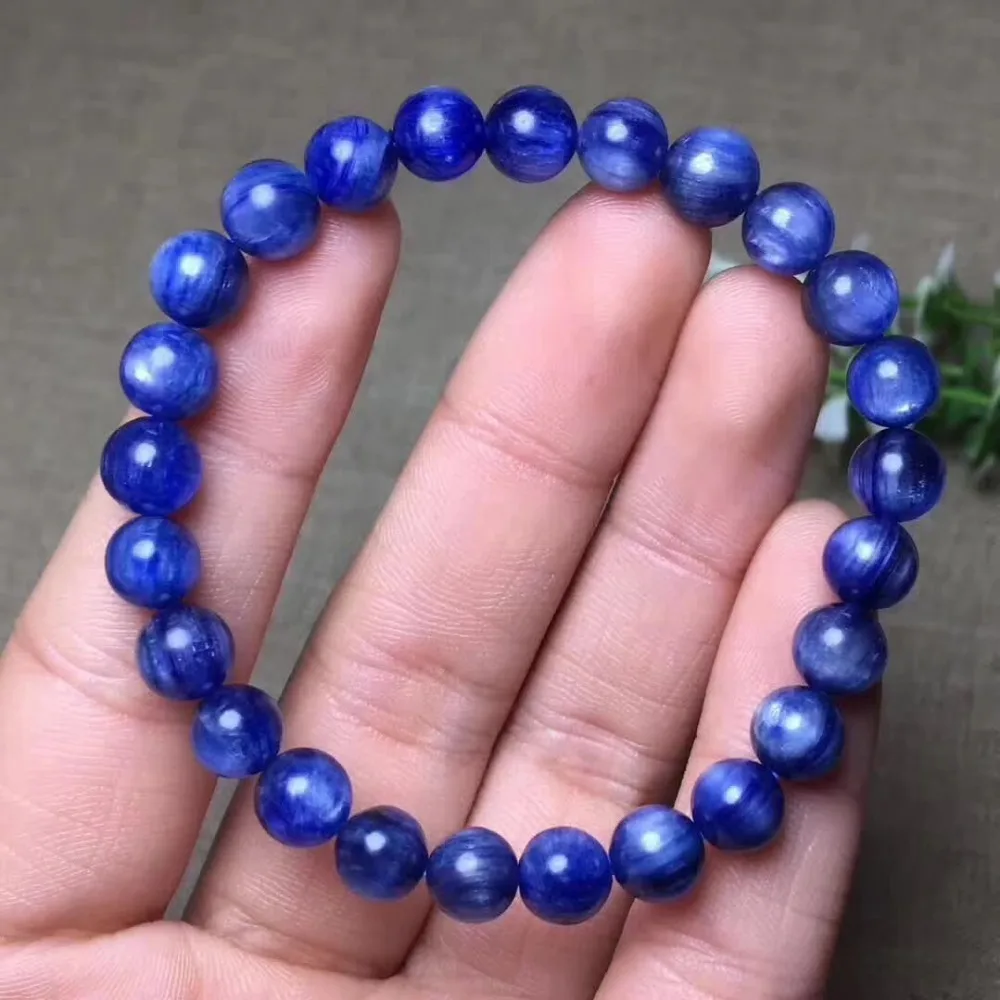 

7mm 100% Natural Blue Kyanite Round Beads Bracelet Stretch Cat Eye Women Man Jewelry Crystal Stone Healing Bracelets Aaaaa