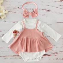 Детская одежда Весенняя детская юбка длинный рукав комбинезоны Бант Детская лента для волос подарочный набор для девочек Bebek Giyim roupa infantil