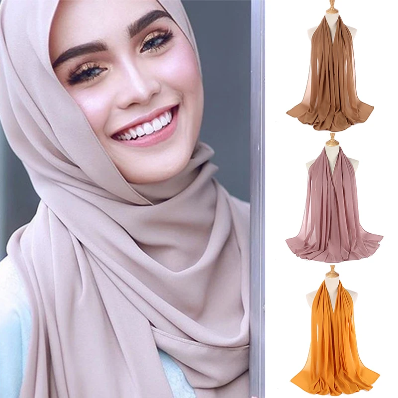 

Sale Solid Color National Women Scarf Chiffon Headband Soft Shawls High Quality Muslim Hijab Scarf