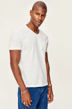 Белая облегающая футболка с коротким рукавом и v-образным вырезом TMNSS19BO0003 |